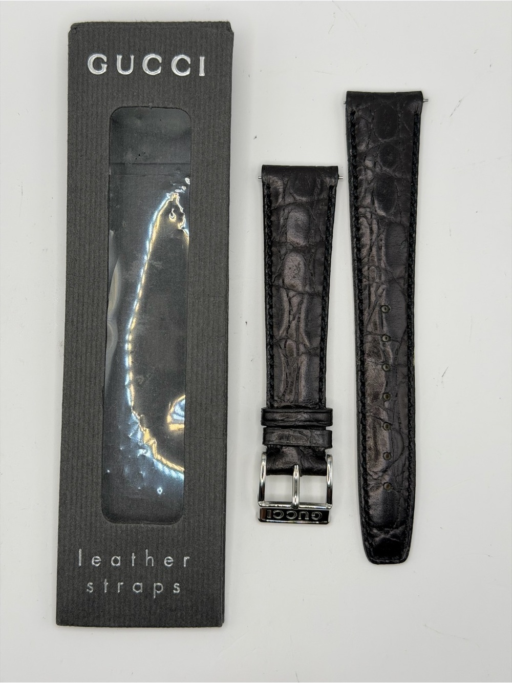 Gucci Black Genuine Crocodile Leather Watch Strap - 18MM
